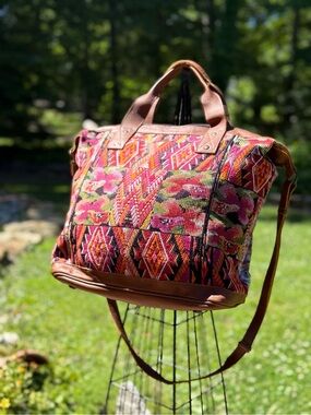Nena & Co. Multicolor Pink and Brown Leather-Trim Tote